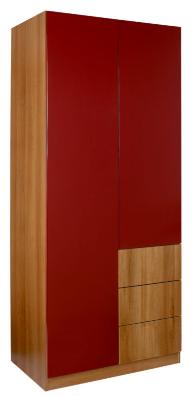 designer Double Combi Wardrobe Walnut and Burgundy Gloss