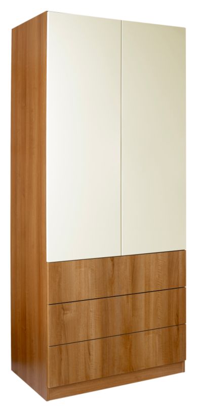 designer 3 Drawer Wardrobe (Contemporary Linen Press) Walnut and Vanilla Gloss