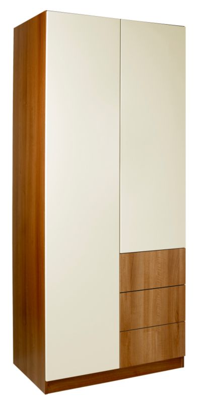 designer Double Combi Wardrobe Walnut and Vanilla Gloss