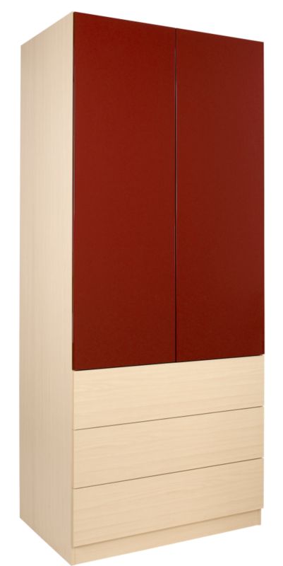 designer 3 Drawer Wardrobe (Contemporary Linen Press) Maple and Burgundy Gloss