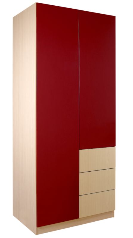 designer Double Combi Wardrobe Maple and Burgundy Gloss