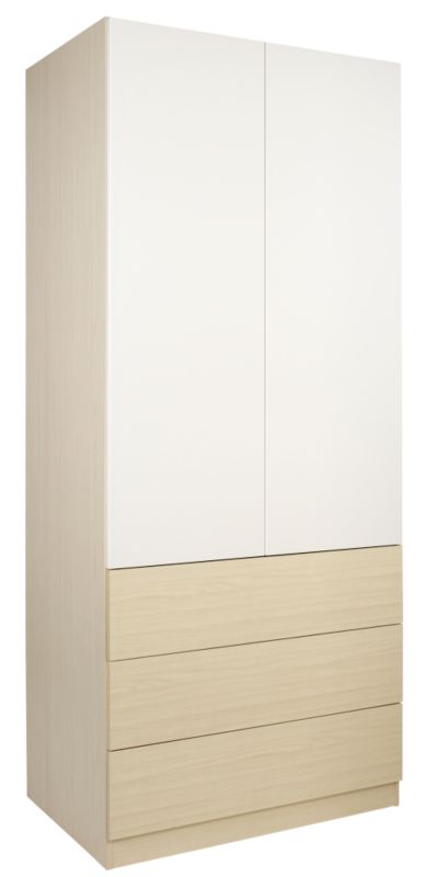 designer 3 Drawer Wardrobe (Contemporary Linen Press) Maple and White Gloss