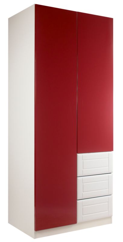 designer Double Combi Wardrobe White and Burgundy Gloss