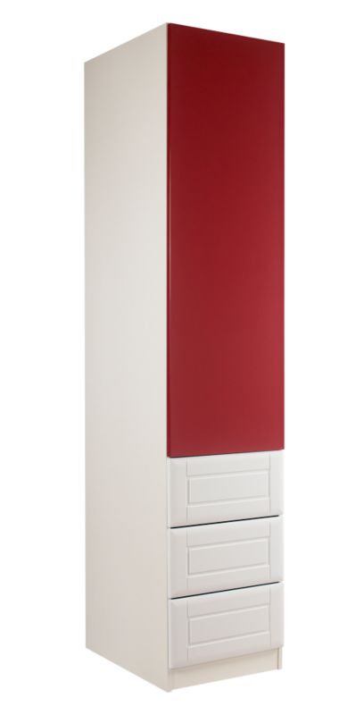 designer Single Combi Wardrobe White and Burgundy Gloss