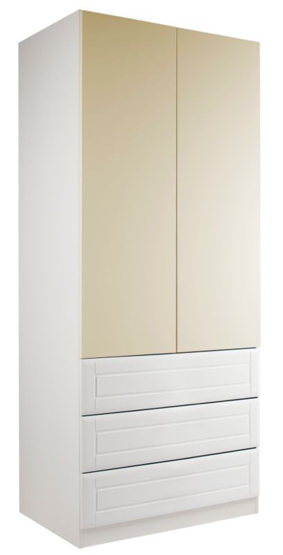 designer 3 Drawer Wardrobe (Contemporary Linen Press) White and Vanilla Gloss