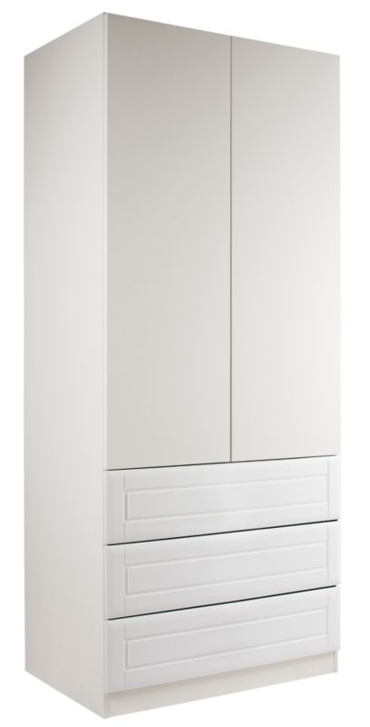 3 Drawer Wardrobe (Contemporary Linen Press) White and White Gloss