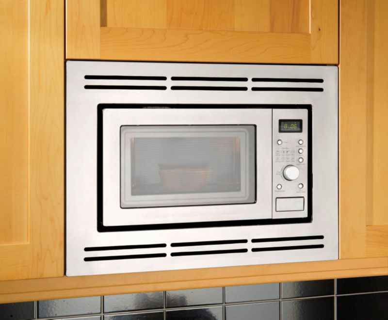 Designed to be built into standard 60cm wide wall cabinet, 17 litre capacity, Easily accommodates a 10" dinner plate, 6 power levels, 8 auto cook functions, Includes trim kit