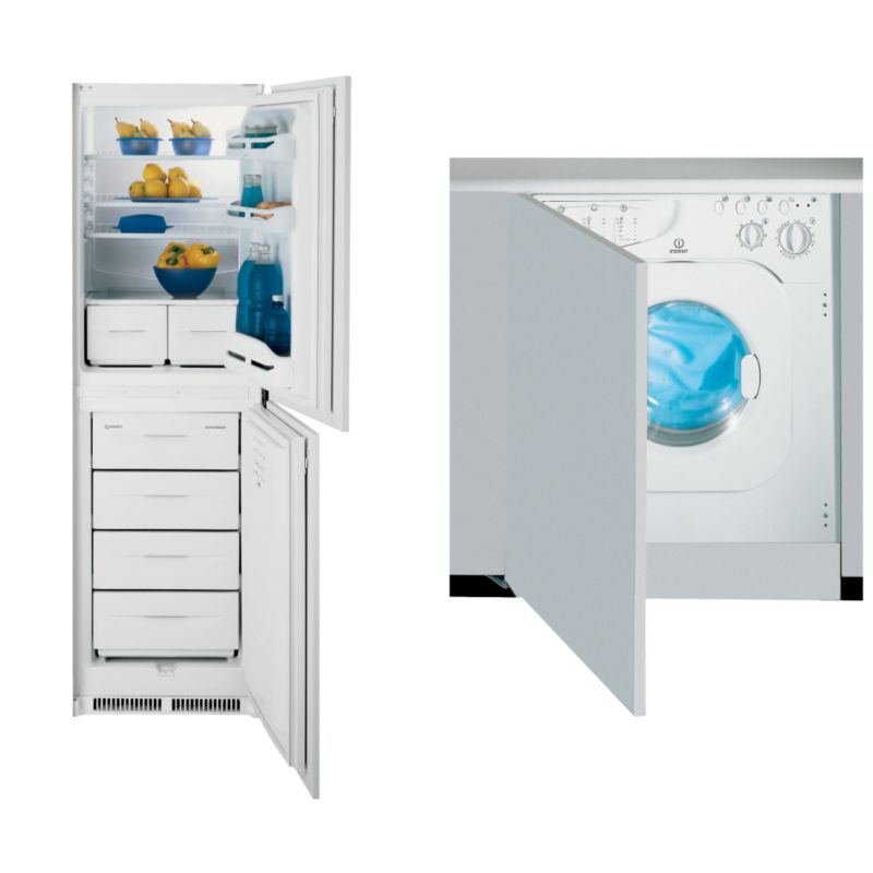 Fridge-Freezer Dimensions: (H)1772 x (W)543 x (D)550mm, Adjustable thermostat &amp; automatic fridge defrost, Freezer defrost by manual drainage channel., 2 ice cube trays, Safe store for up to 15 hours if the power fails., Guarantee, Freezer rating: A, Freezer Capacity: 105L, Fridge Capacity: 155L, Fully integrated, Guarantee: 12 months parts and labour, 0.84kw per 24 hours, Energy efficiency: A, Washer/Dryer Dimensions: (H)820-900 x (W)575 x (D)550mm, 20 wash programmes, Noise level: 60dBA, Sports cycle, Delicate setting, Energy efficiency: A (Wash), C (Dry), Wash performance: A, Spin performance: B, Water usage: 57L, 5.5Kg wash load, 4.5Kg dryer load, Spin speed: 1200, Autostart delay timer, Easy-iron programmes - less creasing