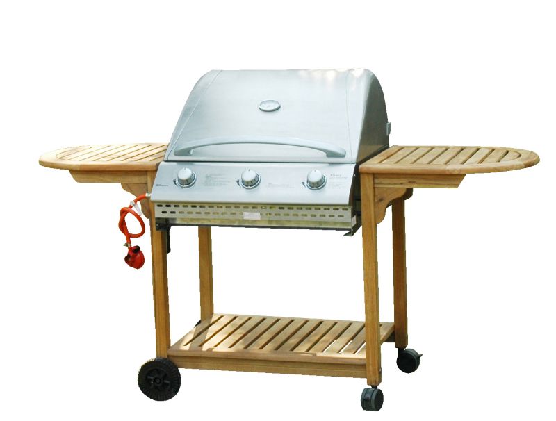 BampQ Albany 3 Burner Stainless Steel Gas Barbecue With Teak Trolley THG3309