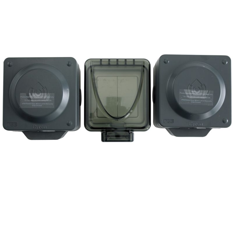 Remote Outdoor Twin Socket and Switch Black