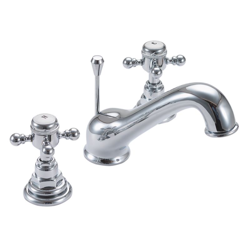 BandQ Gloucester Three Tap Hole Basin Mixer Tap Chrome Effect