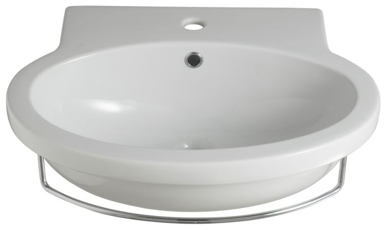 BandQ Select Zone Round Basin White/Chrome Effect (H)195 x (W)600 x (L)480mm