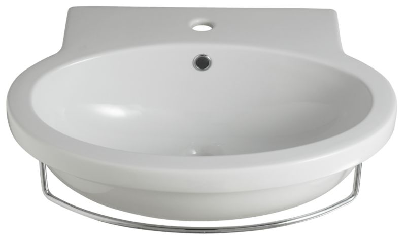 BandQ Select Zone Round Basin White/Chrome Effect (H)195 x (W)650 x (L)520mm