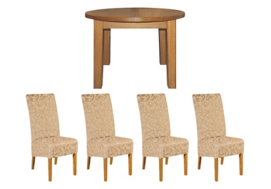 G Plan Chateaux Circular ext. table with 4 fabric chairs
