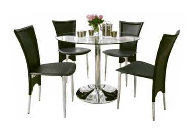 Cleo Circular glass table and 4 Gizmo chairs