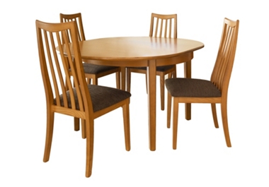 G Plan New Fresco Circular ext. table with 4 slat back chairs