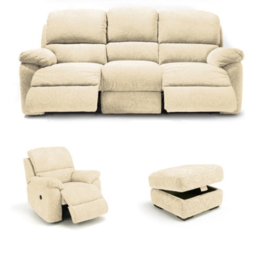 Leona (Fabric) GREAT SOFA DEAL! 3 str reclining sofa, reclining chair and stool offer