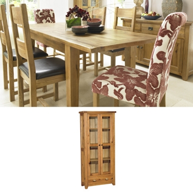 GREAT DINING DEAL! Ext. table, 4 wooden and 2 fabric chairs with display unit.