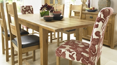 GREAT DINING DEAL! Ext. table, 4 wooden and 2 fabric chairs with sideboard.