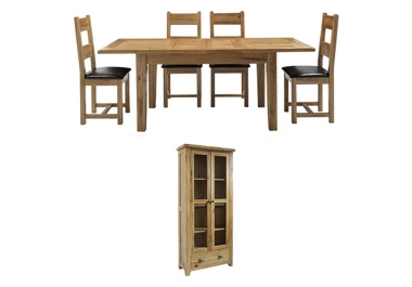 GREAT DINING DEAL! Ext. table, 4 chairs with display unit.