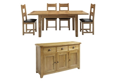 GREAT DINING DEAL! Ext. table, 4 wooden chairs with sideboard.