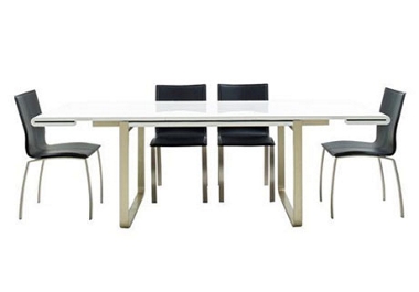ext. dining table and 4 chairs Table and 4 black leather Metropolis chairs