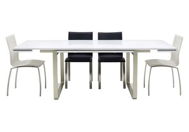 metropolis Ext. white table with 2 white and 2 black chairs