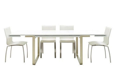 metropolis ext. dining table and 4 chairs Table and 4 white leather chairs