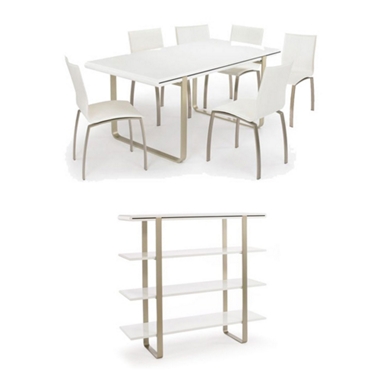 metropolis GREAT DINING DEAL! Ext. table with 6 chairs with a tall bookcase