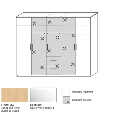 system 300 5 door combi wardrobe with 3 polished