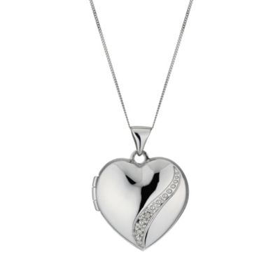 9ct white gold diamond set heart locket - Product number 1000217