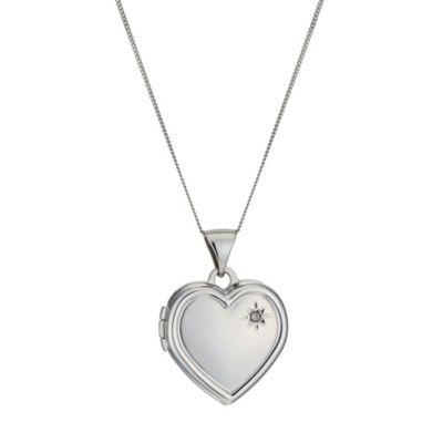 9ct white gold diamond set heart locket - Product number 1000225