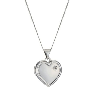 9ct white gold diamond set heart locket