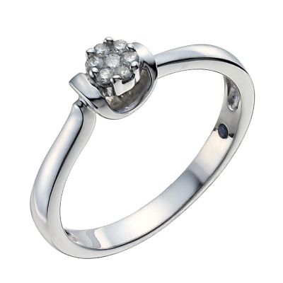 Sterling silver diamond solitaire cluster ring - Product number 1001612
