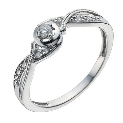 Sterling silver diamond solitaire crossover ring - Product number 1001752
