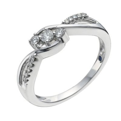 Sterling silver 20 point diamond three stone ring - Product number 1002554