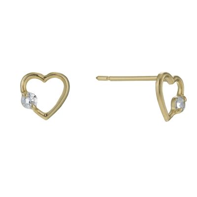 9ct Yellow Gold Open Heart Cubic Zirconia Stud