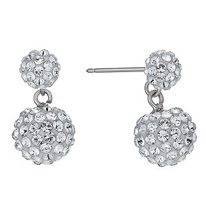 9ct White Gold Crystal Double Ball Drop
