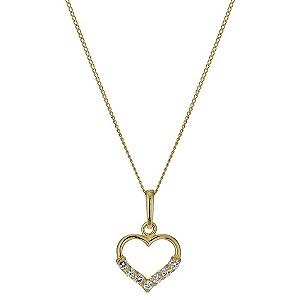 9ct Yellow Gold Cubic Zirconia Small Heart Pendant