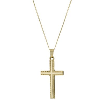 9ct Yellow Gold 18` Ribbed Edge Cross Pendant