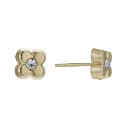 H Samuel 9ct Yellow Gold Puff Flower and Crystal Earrings