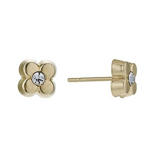 9ct Yellow Gold Puff Flower and Crystal Earrings