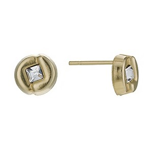 9ct Yellow Gold Round Square Crystal Stud Earrings