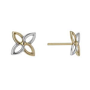 9ct Yellow Gold Two Tone Open Flower Stud Earrings