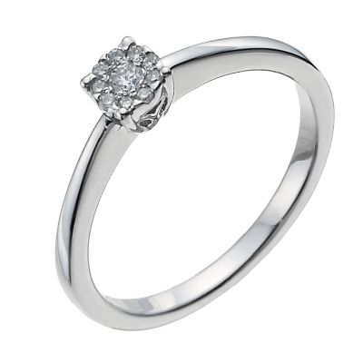 9ct white gold 10 point diamond solitaire cluster ring Ernest Jones