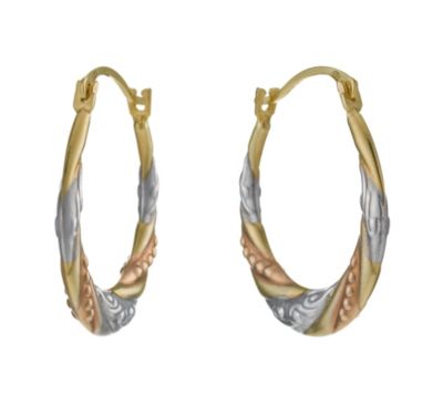 9ct Three Tone Beaded Creole Hoop Earrings