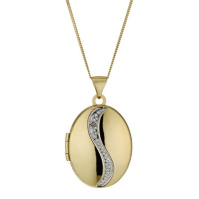 9ct Yellow Gold 18` Diamond Oval Locket