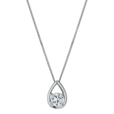 9ct white gold 4mm cubic zirconia teardrop pendant necklace - Product number 1007327