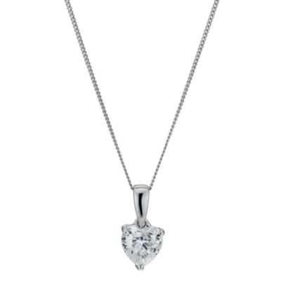 9ct white gold 5mm cubic zirconia heart pendant necklace - Product number 1007335