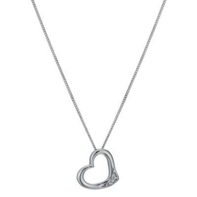 9ct white gold cubic zirconia heart pendant necklace - Product number 1007343